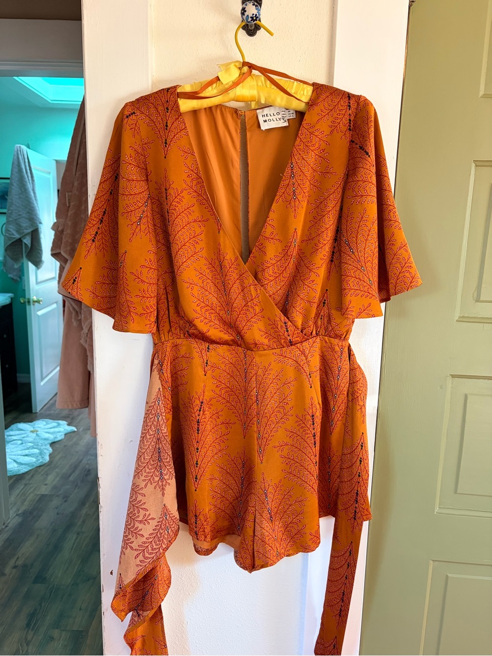 Hello Molly Orange Printed Asymmetrical Wrap Dress